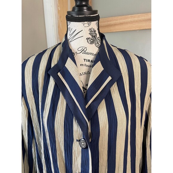 Michael Blake Vintage Dress Shirt Button-down Long Tunic Blouse Striped - Picture 7 of 10